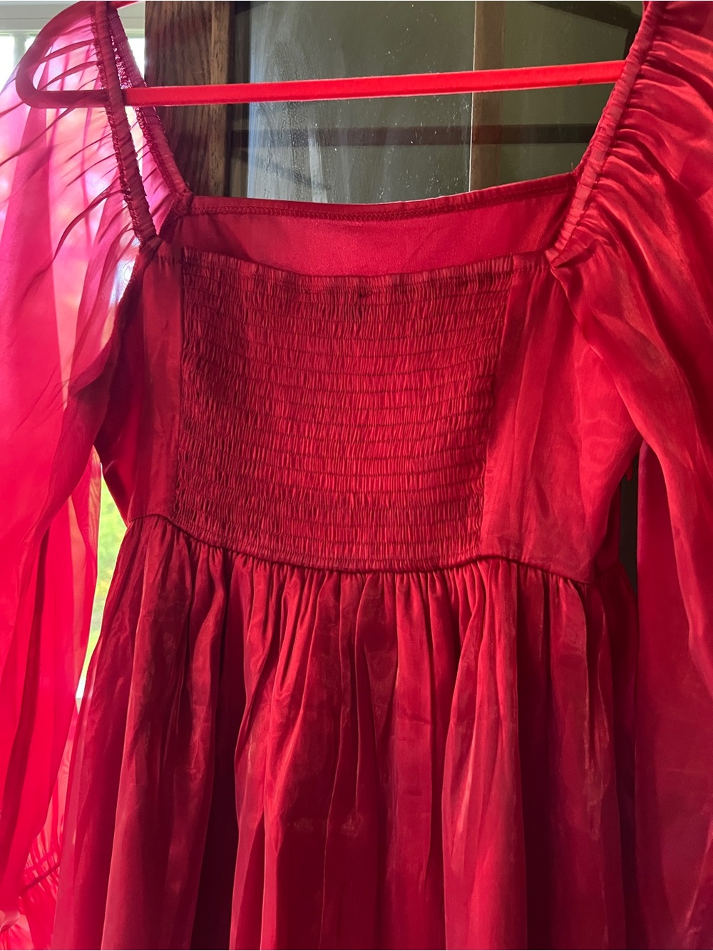 Holiday Red Long-Sleeve Chiffon Dress - Picture 4 of 6